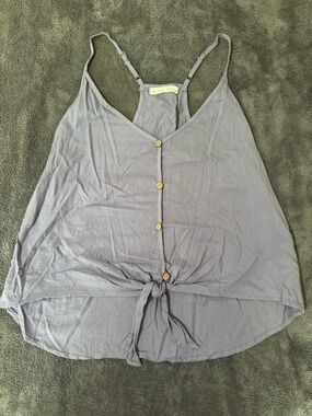 Blue Button-Front Tie-Detail Camisole
